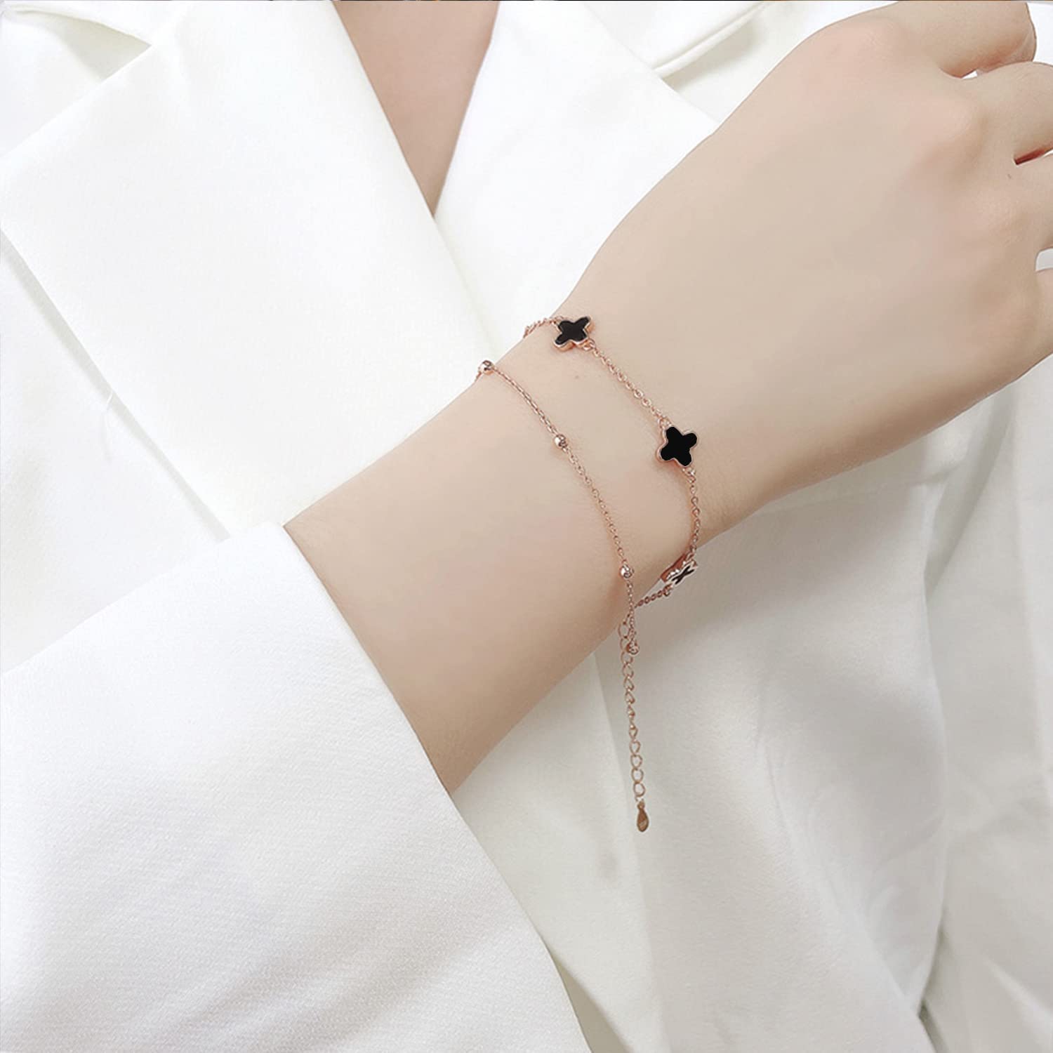 IFKM Gold Bracelets for Women, 14K Gold Plated Dainty Layered Chain Bracelets Adjustable Cute Bangle Link Bracelet Set - Image 3
